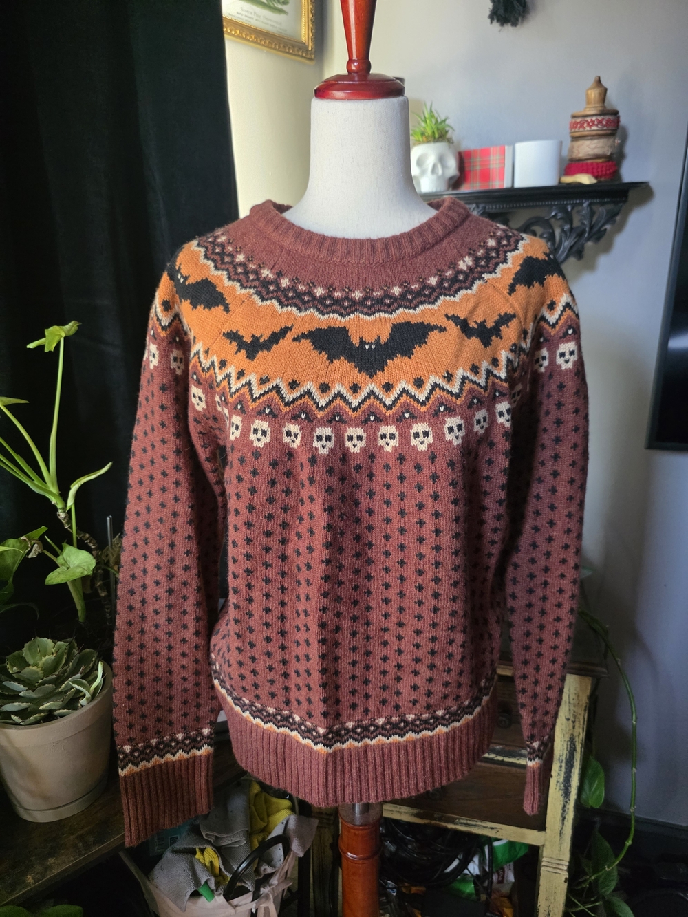Kiel James Patrick Women's Size S Halloween Fair Isle Sweater with Bat Motif - Picture 1 of 4